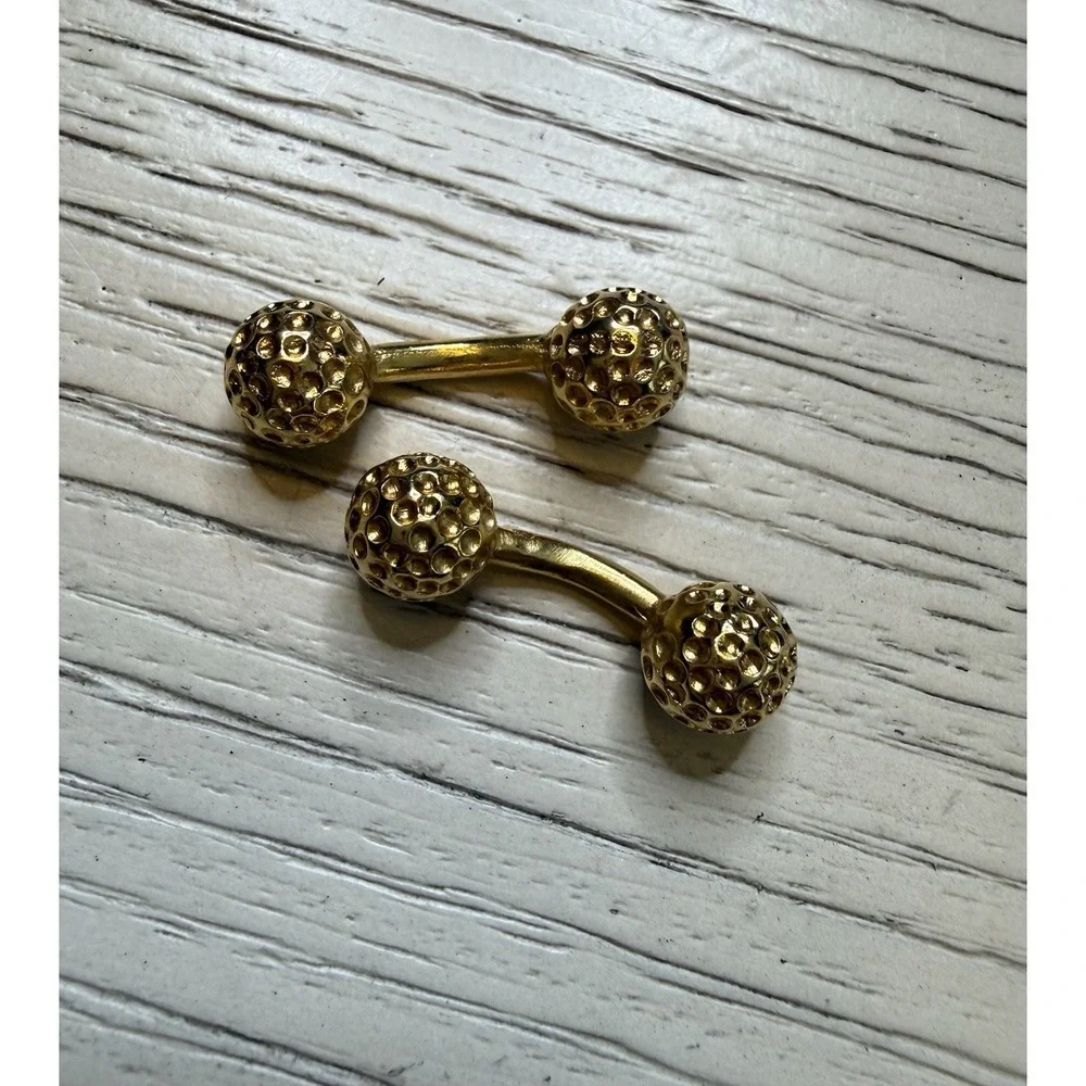 Golf Ball Cufflinks Gold Plated Steel, Dumbbell‎ Style Stamped Executive Preppy